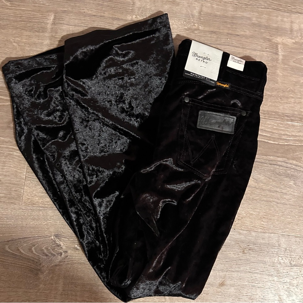Wrangler Retro High Rise flare Black Velvet Pants